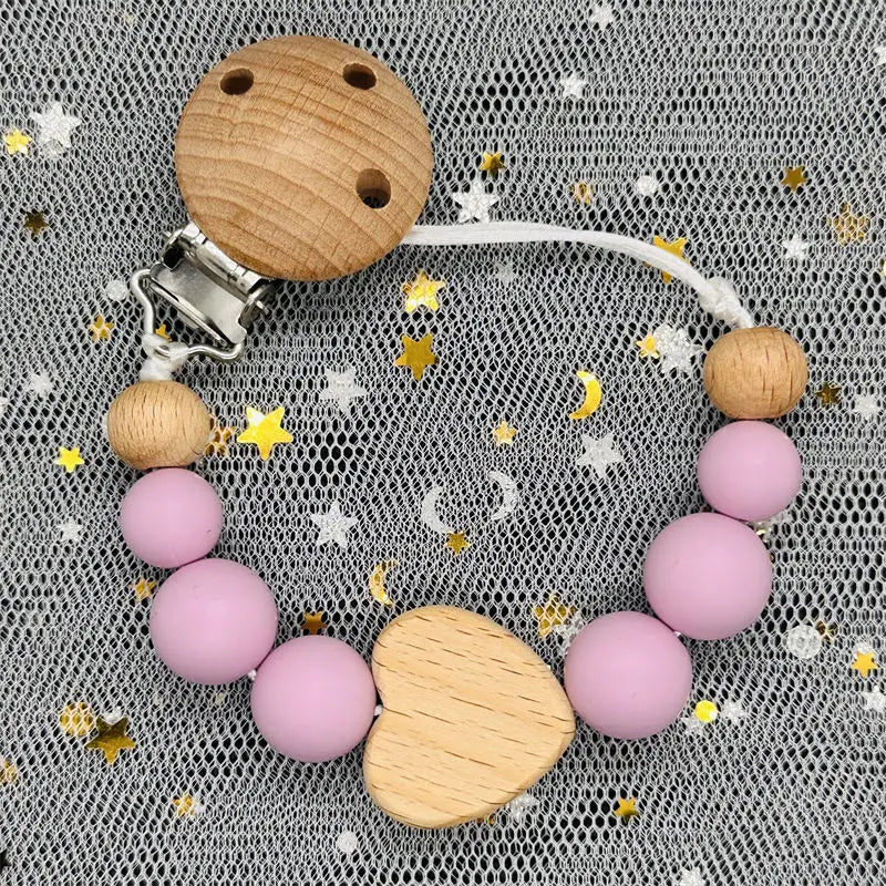 Custom Name DIY Silicone & Wooden Pacifier Clip – Personalized Teether Chain
