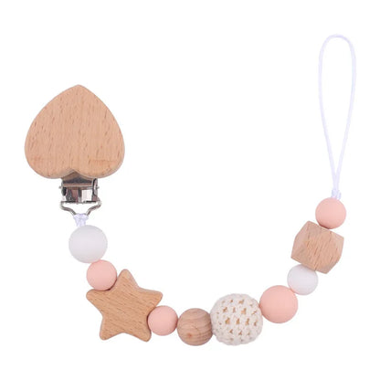 Custom Name Silicone & Wooden Pacifier Clip – Baby Teether Chain