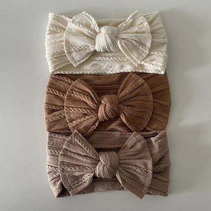 3Pcs Soft Nylon Knot Bow Baby Headbands – Cable Knit Turban Wraps
