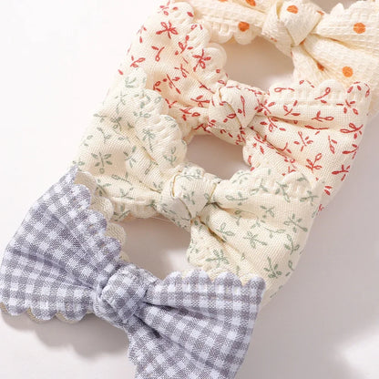 2Pcs Flower Print Bow Hair Clips for Baby Girls – Handmade Plaid Bowknot Hairpins