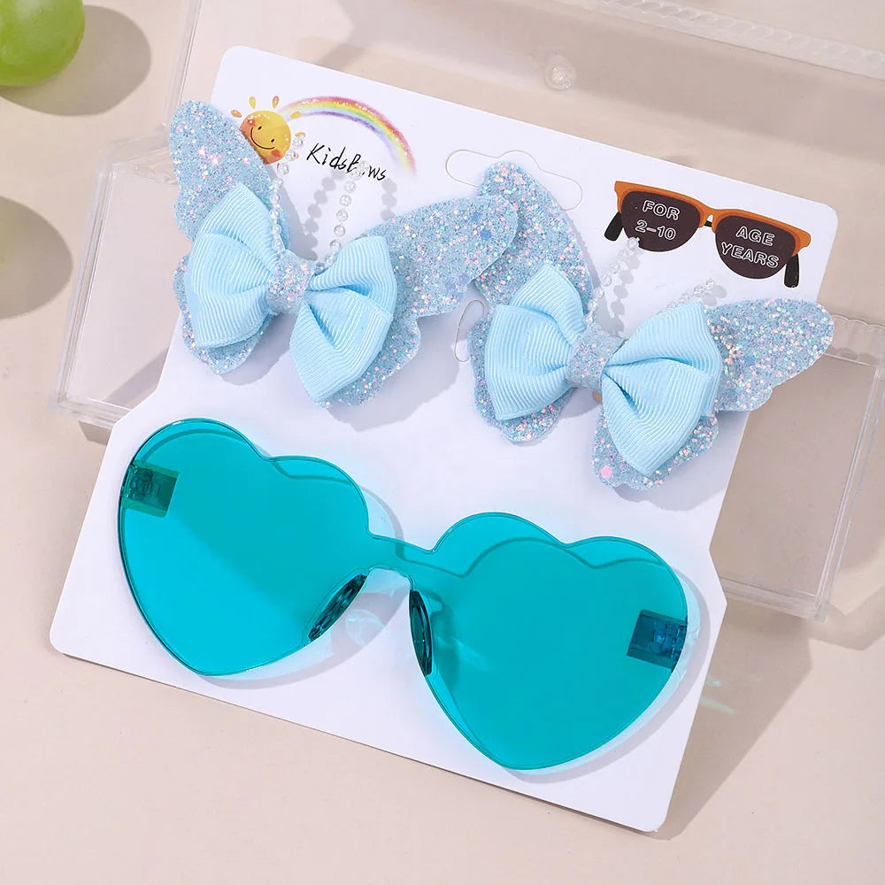 Sparkling Butterfly Hair Clip & Love Glasses Set – Fashion Kids Hair Accessories
