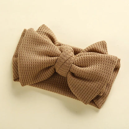 Waffle Knit Baby Headband – Newborn Big Bow Hair Accessory for Girls