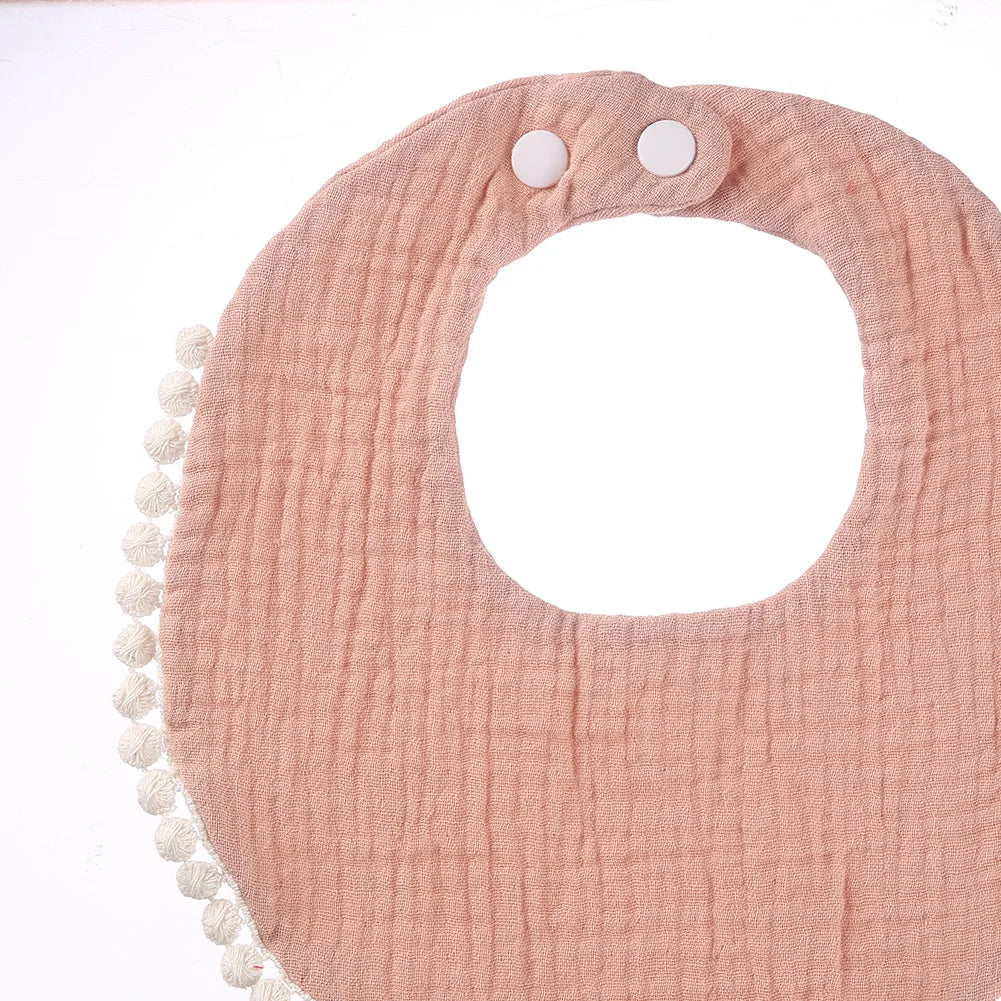 Solid Cotton Gauze Baby Bib – Soft Tassel Bandana Burp Cloth