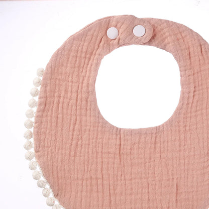 Solid Cotton Gauze Baby Bib – Soft Tassel Bandana Burp Cloth