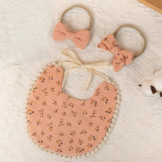 3-Pack Baby Flower Bibs & Bow Headband Set