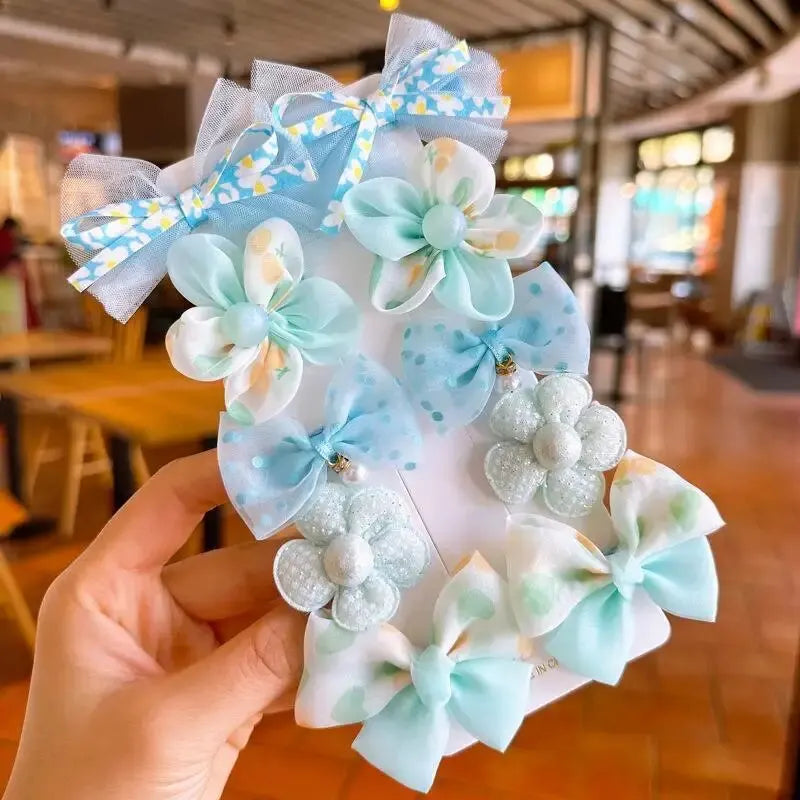 10Pcs/Set Baby Girl Bow Hair Clips – Lace Flower BB Clips