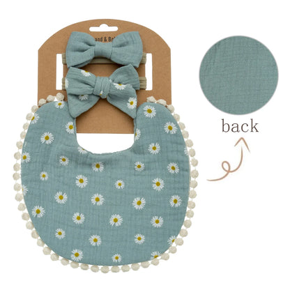 3-Pack Baby Flower Bibs & Bow Headband Set