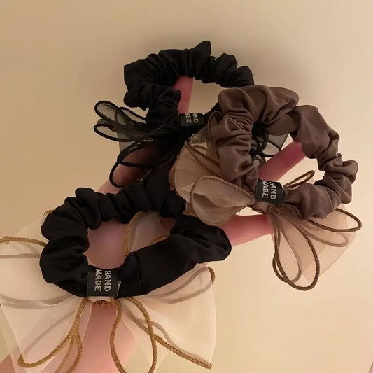 1PC Rhinestone Ribbon Elastic Hair Tie – Net Yarn Marble High Ponytail Band