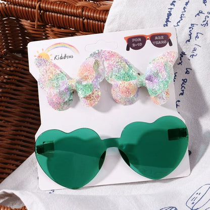 Sparkling Butterfly Hair Clip & Love Glasses Set – Fashion Kids Hair Accessories