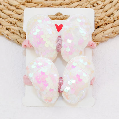 2Pcs Girls Butterfly Bow Hair Ties – Elastic Ponytail Holders