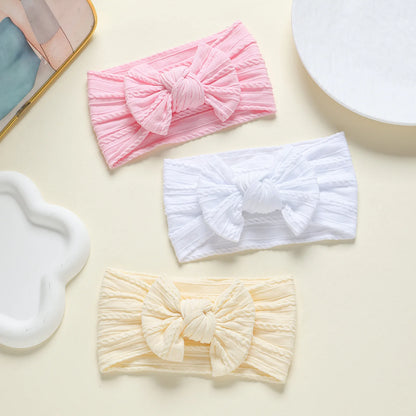 3Pcs Soft Nylon Knot Bow Baby Headbands – Cable Knit Turban Wraps