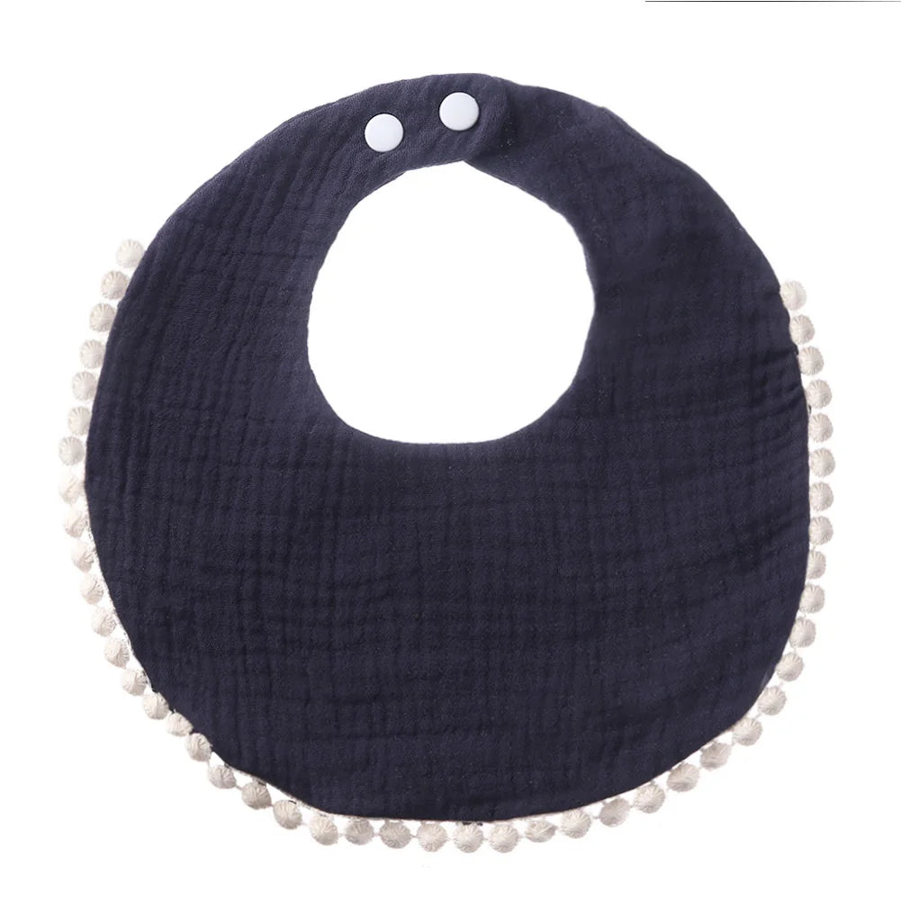 Solid Cotton Gauze Baby Bib – Soft Tassel Bandana Burp Cloth