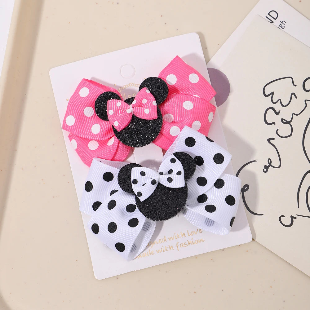 2Pcs Polka Dot Bow Hair Clips for Girls – Cute Cartoon Hairpins