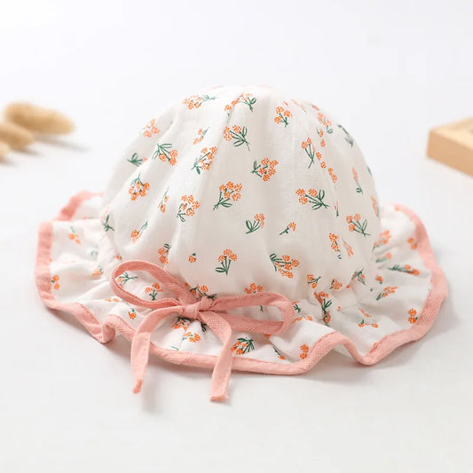 Floral Print Baby Girl Bucket Hat – Summer Cotton Bow Sun Hat