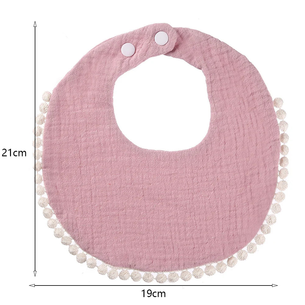 Solid Cotton Gauze Baby Bib – Soft Tassel Bandana Burp Cloth