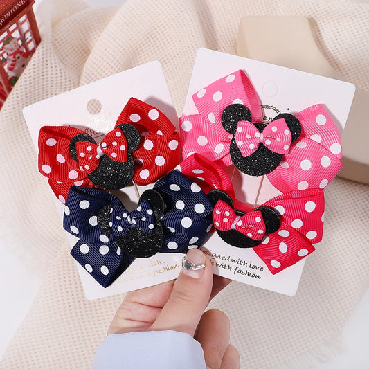 2Pcs Polka Dot Bow Hair Clips for Girls – Cute Cartoon Hairpins