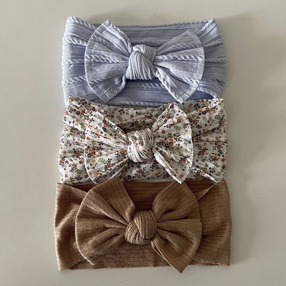 3Pcs Soft Nylon Knot Bow Baby Headbands – Cable Knit Turban Wraps