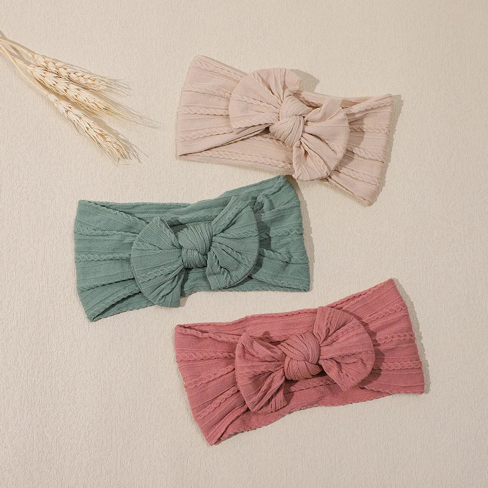 3Pcs Soft Nylon Knot Bow Baby Headbands – Cable Knit Turban Wraps