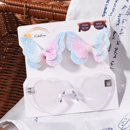Sparkling Butterfly Hair Clip & Love Glasses Set – Fashion Kids Hair Accessories