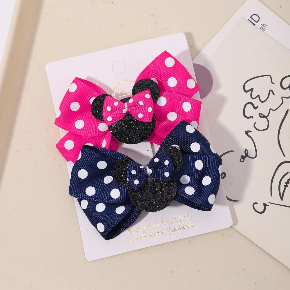 2Pcs Polka Dot Bow Hair Clips for Girls – Cute Cartoon Hairpins