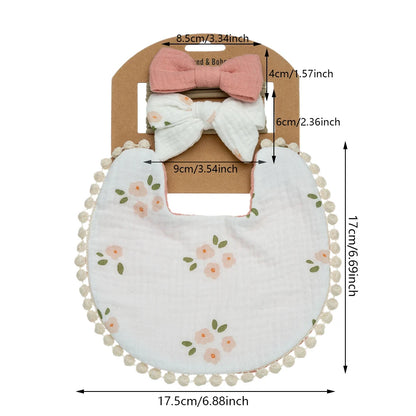3-Pack Baby Flower Bibs & Bow Headband Set