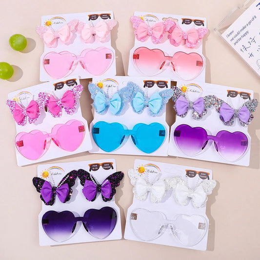 Sparkling Butterfly Hair Clip & Love Glasses Set – Fashion Kids Hair Accessories