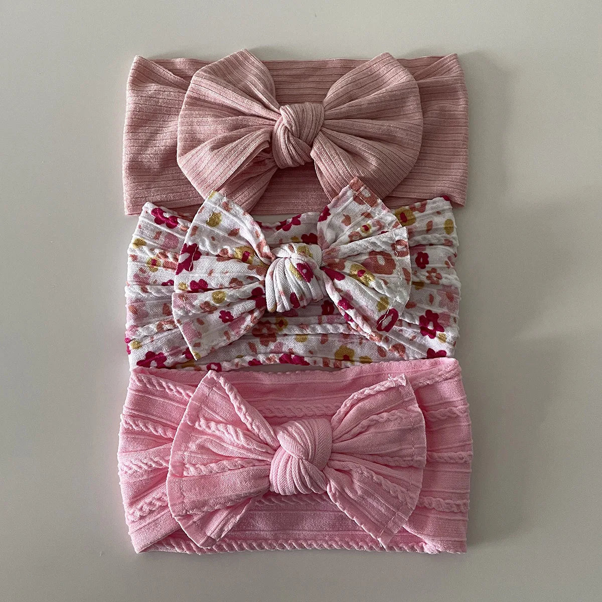 3Pcs Soft Nylon Knot Bow Baby Headbands – Cable Knit Turban Wraps