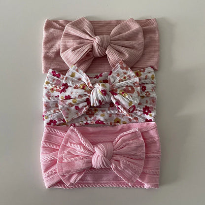 3Pcs Soft Nylon Knot Bow Baby Headbands – Cable Knit Turban Wraps