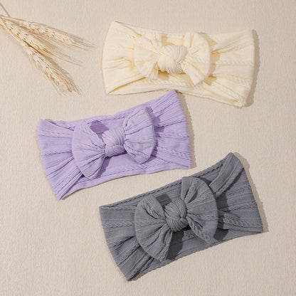 3Pcs Soft Nylon Knot Bow Baby Headbands – Cable Knit Turban Wraps
