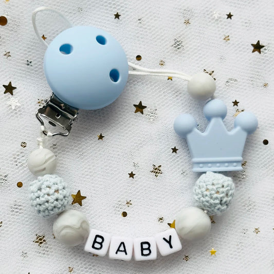 Custom Name Animal Pacifier Clip – Personalized Silicone & Beech Wood Teether Chain