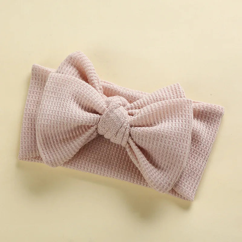 Waffle Knit Baby Headband – Newborn Big Bow Hair Accessory for Girls
