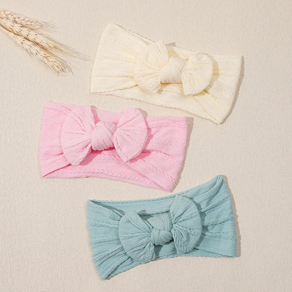 3Pcs Soft Nylon Knot Bow Baby Headbands – Cable Knit Turban Wraps