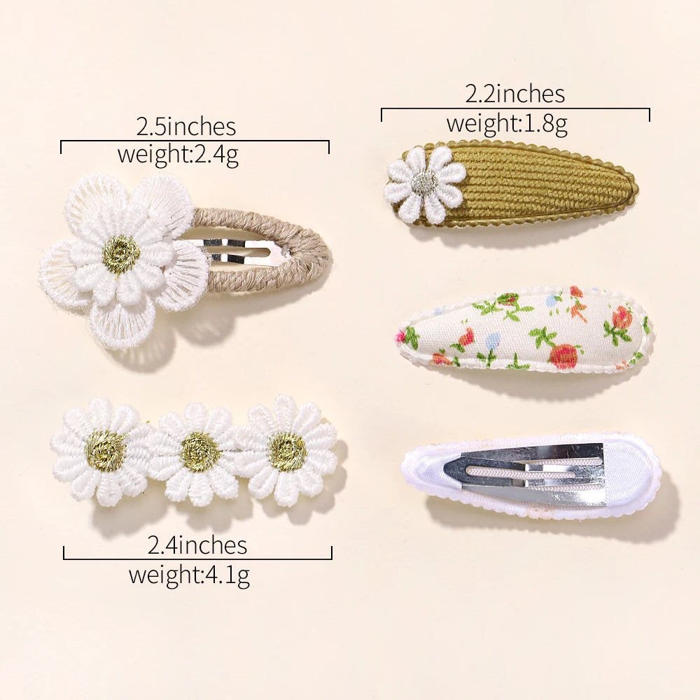 5Pcs Daisy Print BB Hair Clips for Girls – Sweet Style Hair Accessories Set