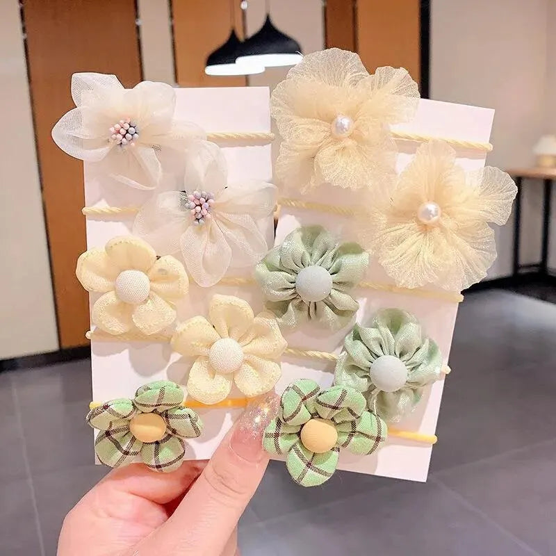 10Pcs Cute Flower Baby Hair Bands – Elastic Lace Hair Ties