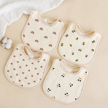 U-Shaped Cotton Baby Bib – Soft Gauze Burp Cloth with Animal Print