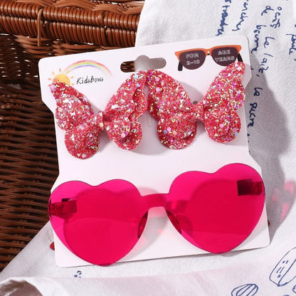 Sparkling Butterfly Hair Clip & Love Glasses Set – Fashion Kids Hair Accessories