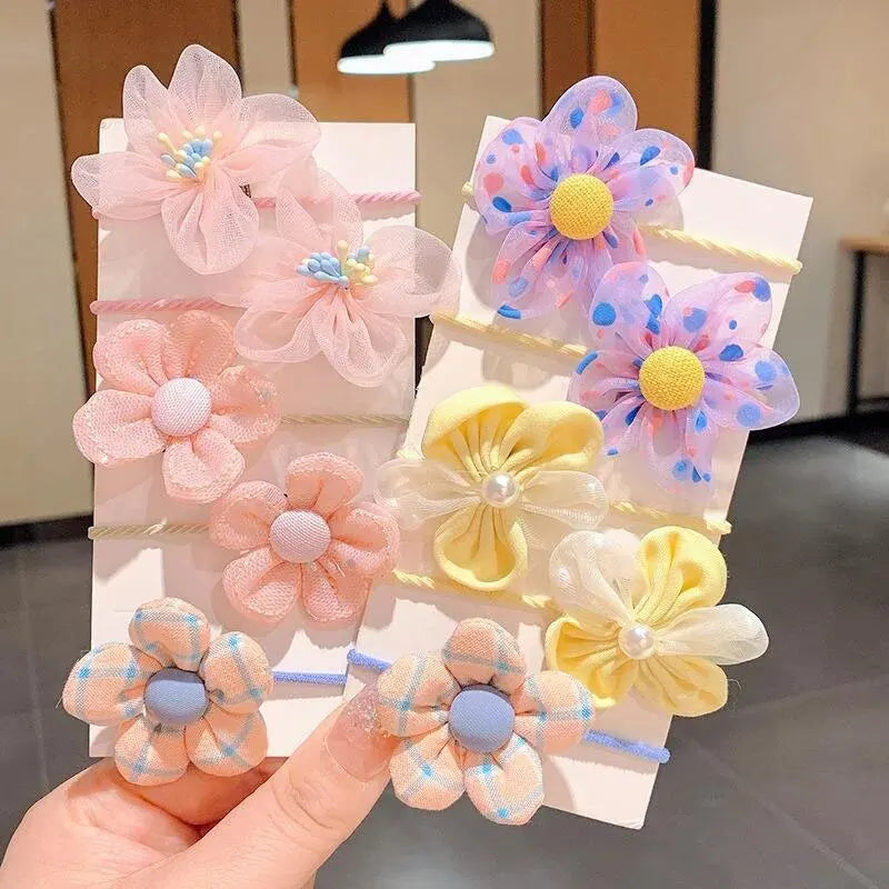 10Pcs Cute Flower Baby Hair Bands – Elastic Lace Hair Ties