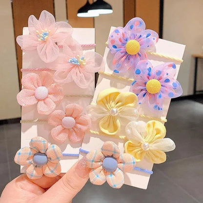 10Pcs Cute Flower Baby Hair Bands – Elastic Lace Hair Ties
