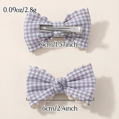 2Pcs Flower Print Bow Hair Clips for Baby Girls – Handmade Plaid Bowknot Hairpins