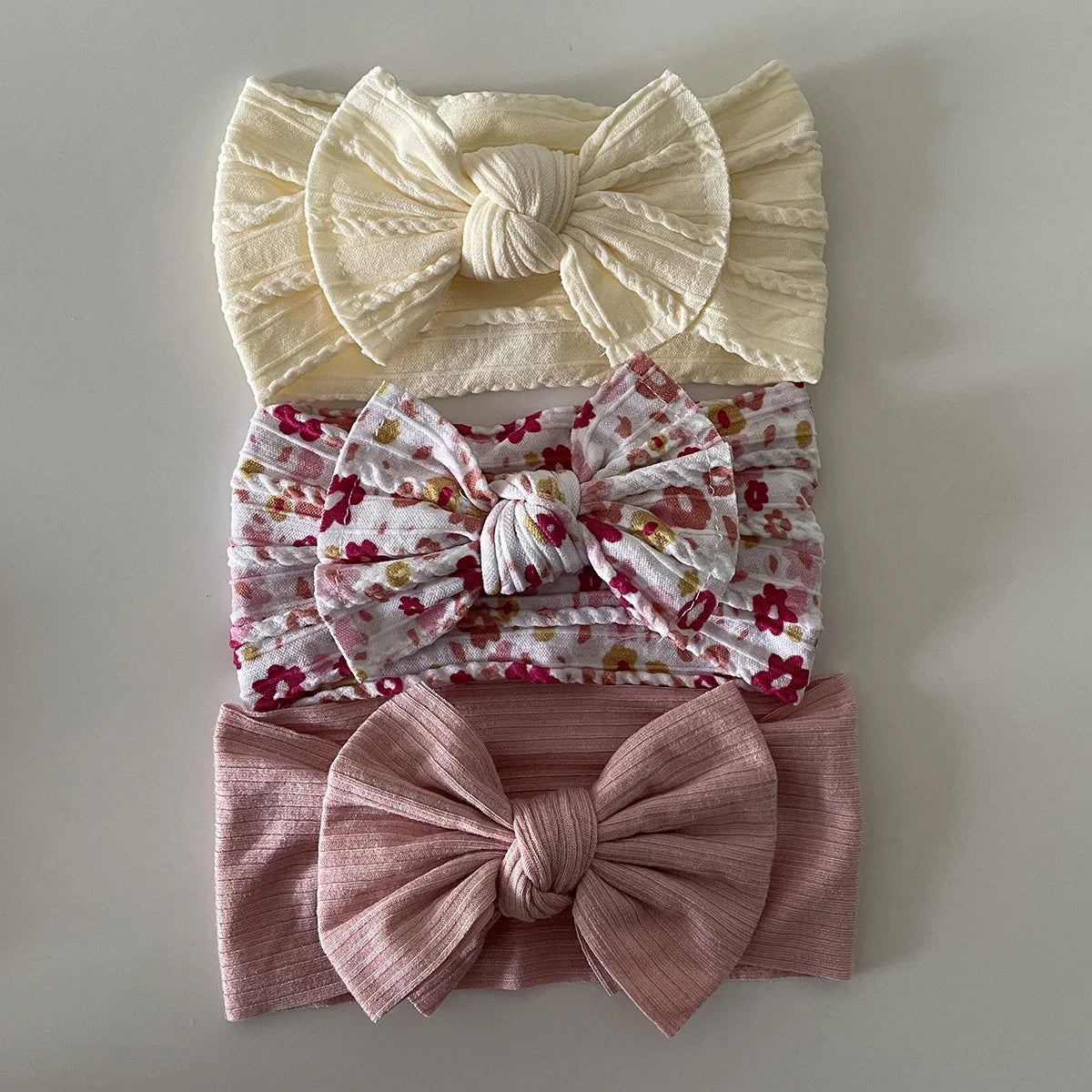 3Pcs Soft Nylon Knot Bow Baby Headbands – Cable Knit Turban Wraps