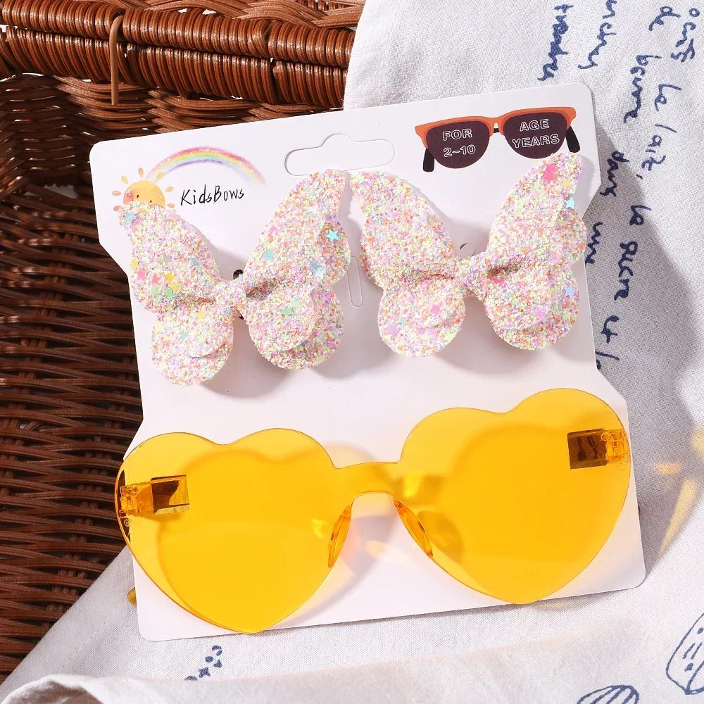 Sparkling Butterfly Hair Clip & Love Glasses Set – Fashion Kids Hair Accessories