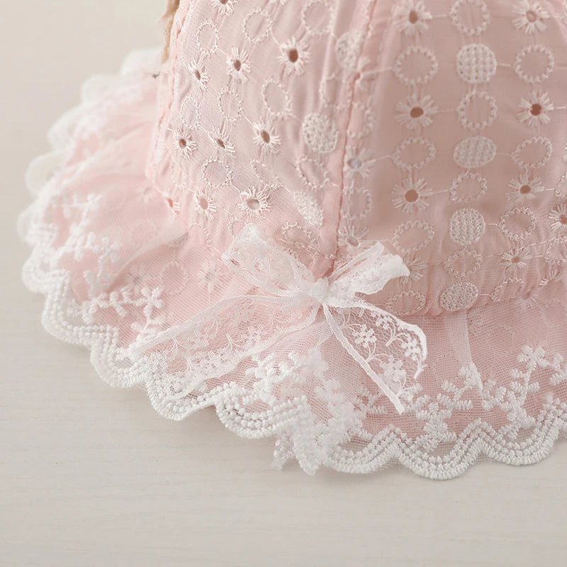 Lace Baby Bucket Hat with Cherry Design – Cotton Summer Sun