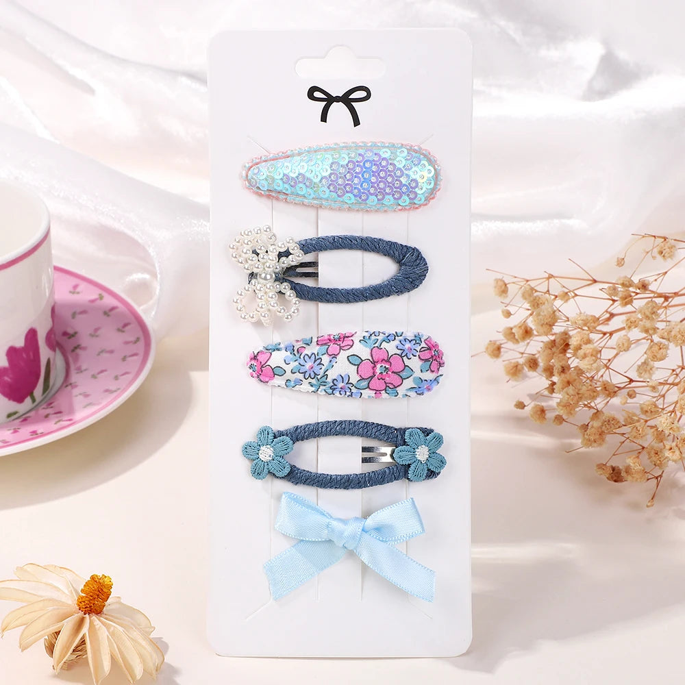 5Pcs Daisy Print BB Hair Clips for Girls – Sweet Style Hair Accessories Set
