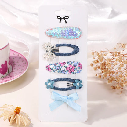 5Pcs Daisy Print BB Hair Clips for Girls – Sweet Style Hair Accessories Set