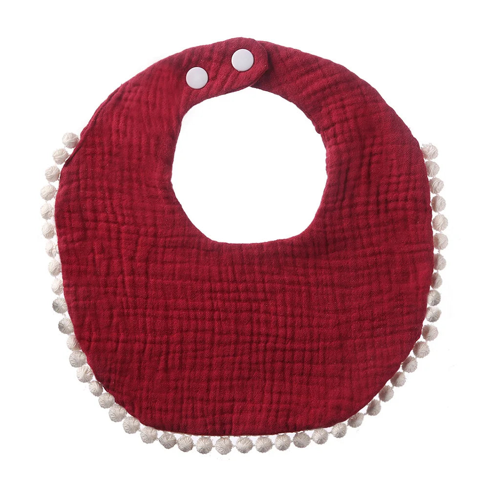 Solid Cotton Gauze Baby Bib – Soft Tassel Bandana Burp Cloth
