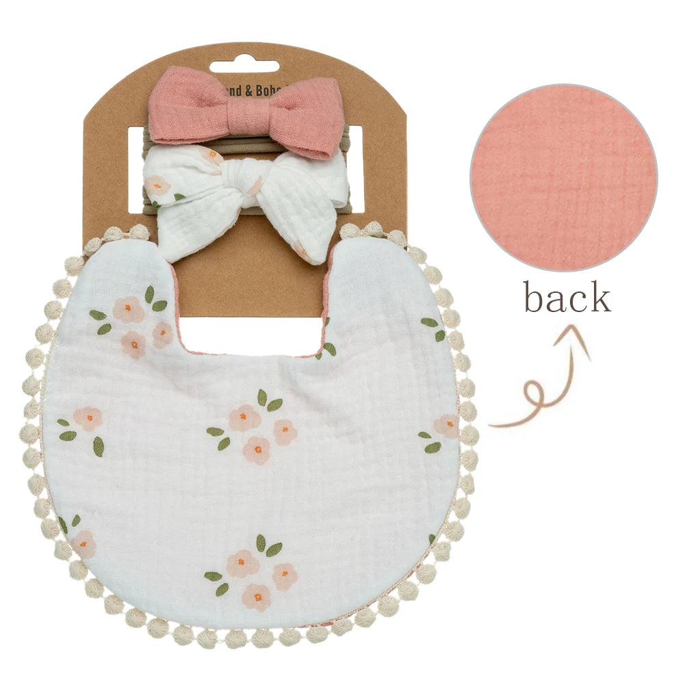 3-Pack Baby Flower Bibs & Bow Headband Set