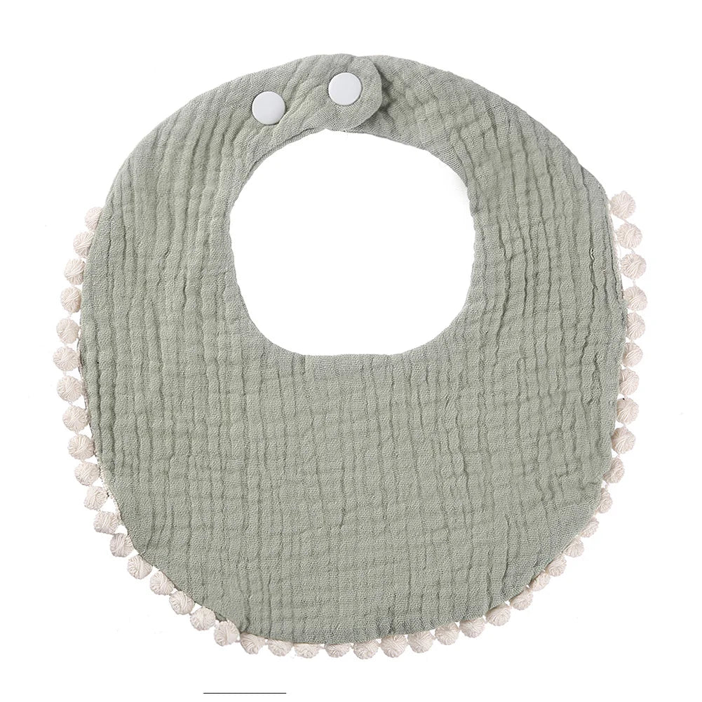 Solid Cotton Gauze Baby Bib – Soft Tassel Bandana Burp Cloth