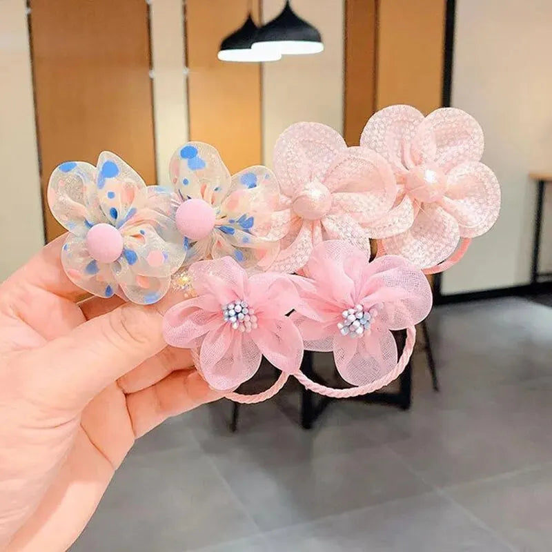 10Pcs Cute Flower Baby Hair Bands – Elastic Lace Hair Ties