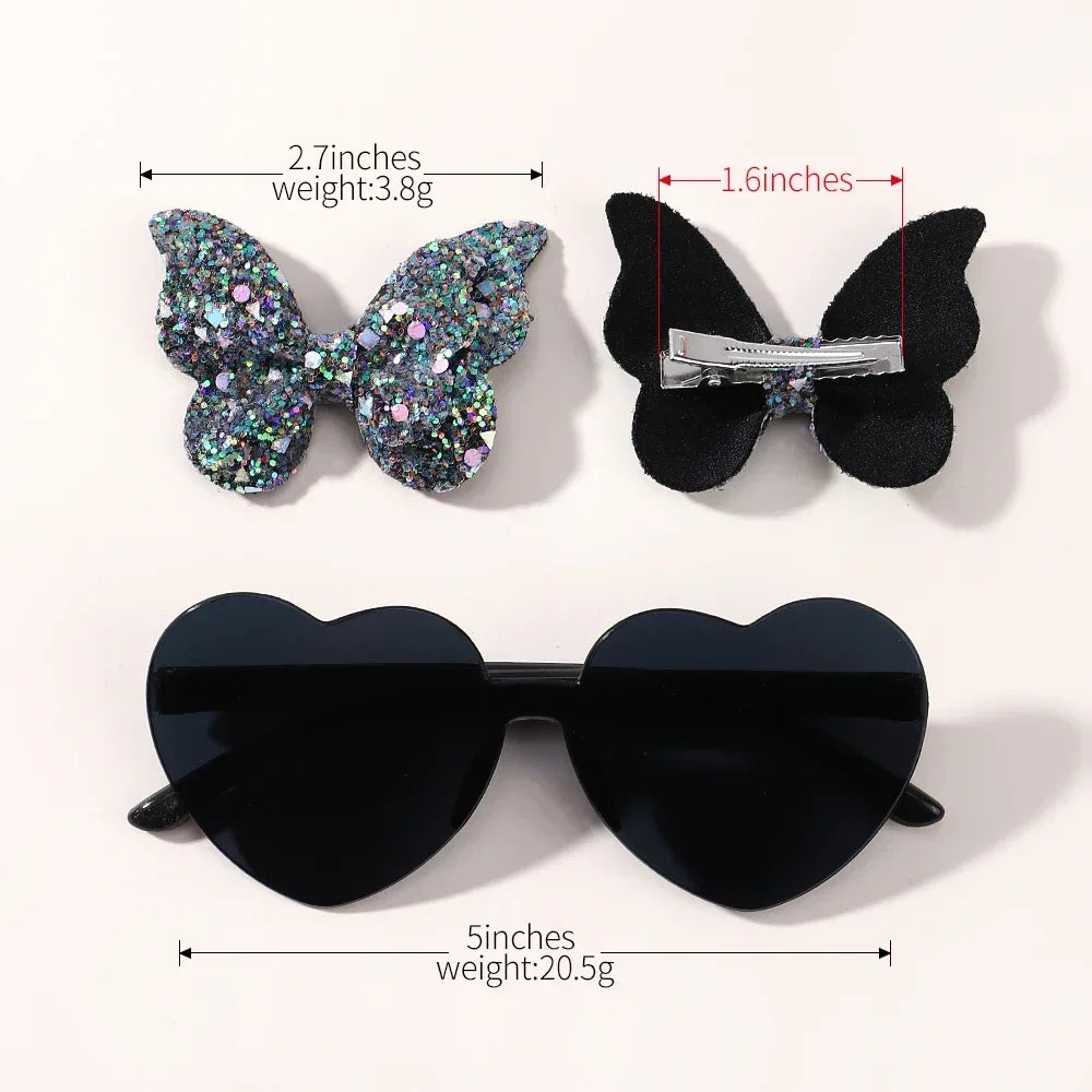 Sparkling Butterfly Hair Clip & Love Glasses Set – Fashion Kids Hair Accessories