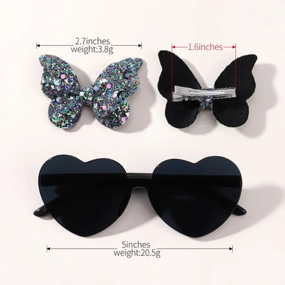 Sparkling Butterfly Hair Clip & Love Glasses Set – Fashion Kids Hair Accessories